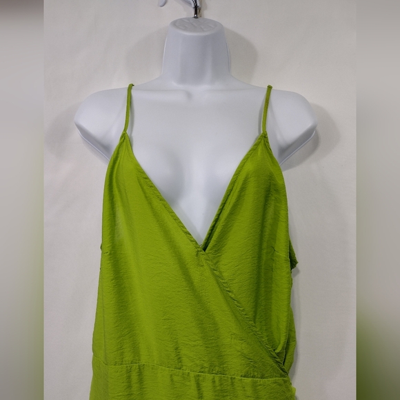 H&M Flounce-Trimmed Wrap Dress Women's XXL Green Dopamine Artsy Party - Picture 4 of 11